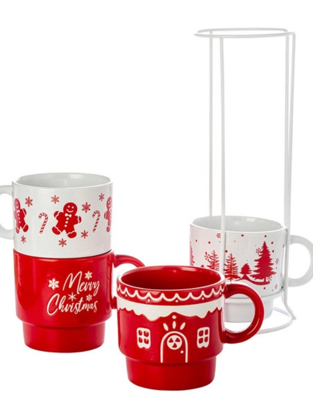 Signature Housewares Christmas Tower Mugs | Set of 4 Holiday Mugs